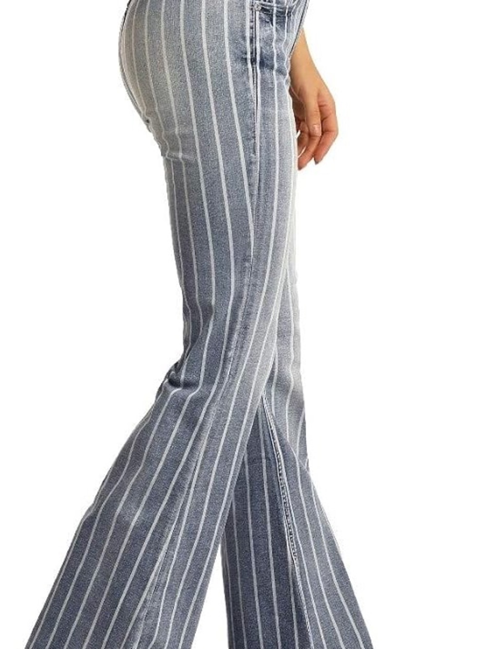 Rock&Roll Denim Striped High Rise Flare Jeans - Blue